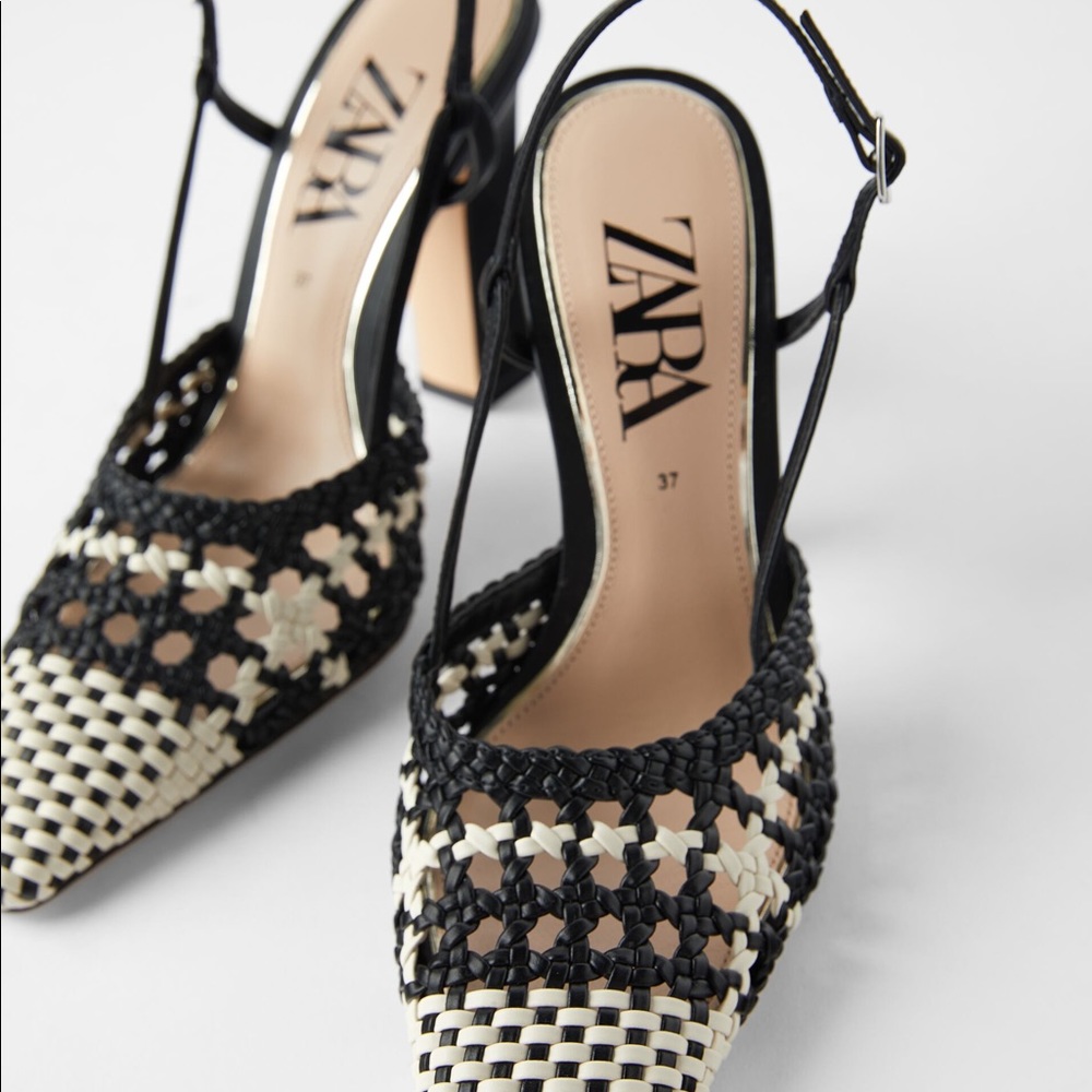 Zara Braided High Square Heel Shoes Houndstooth - Picture 4 of 8